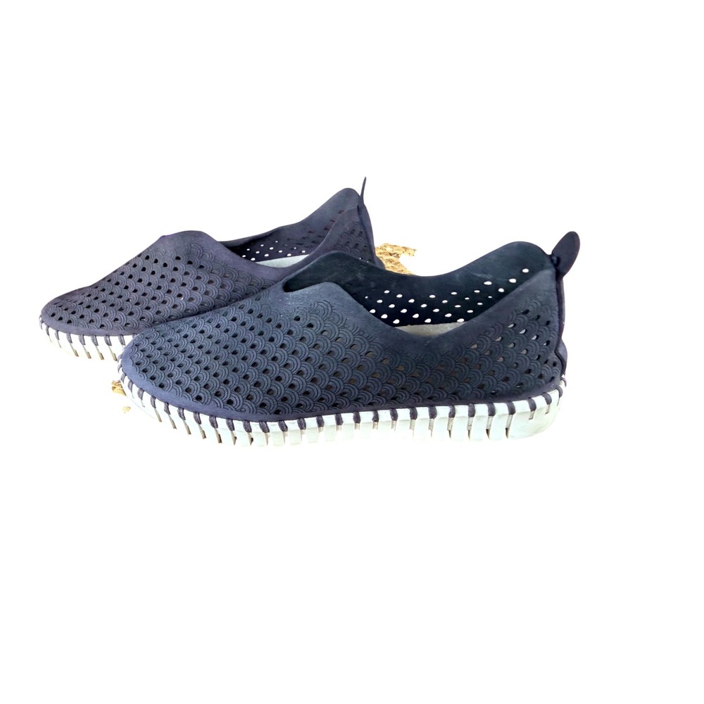 Ilse Jacobsen Tulip 139 Navy Blue Laser Cut Slip On Sneakers Womens Size 37 EU 7